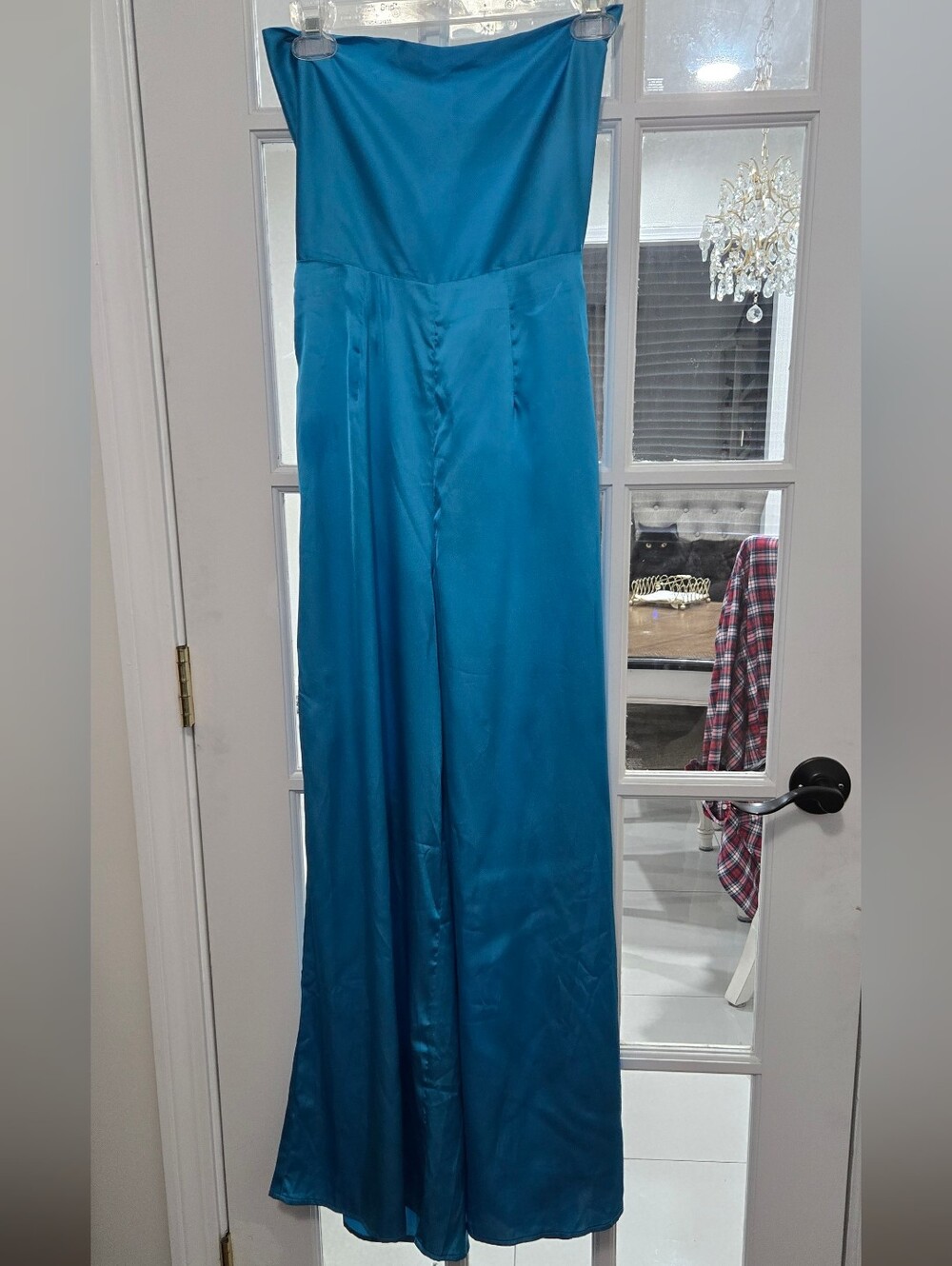 Strapless Teal Satin Jumpsuit